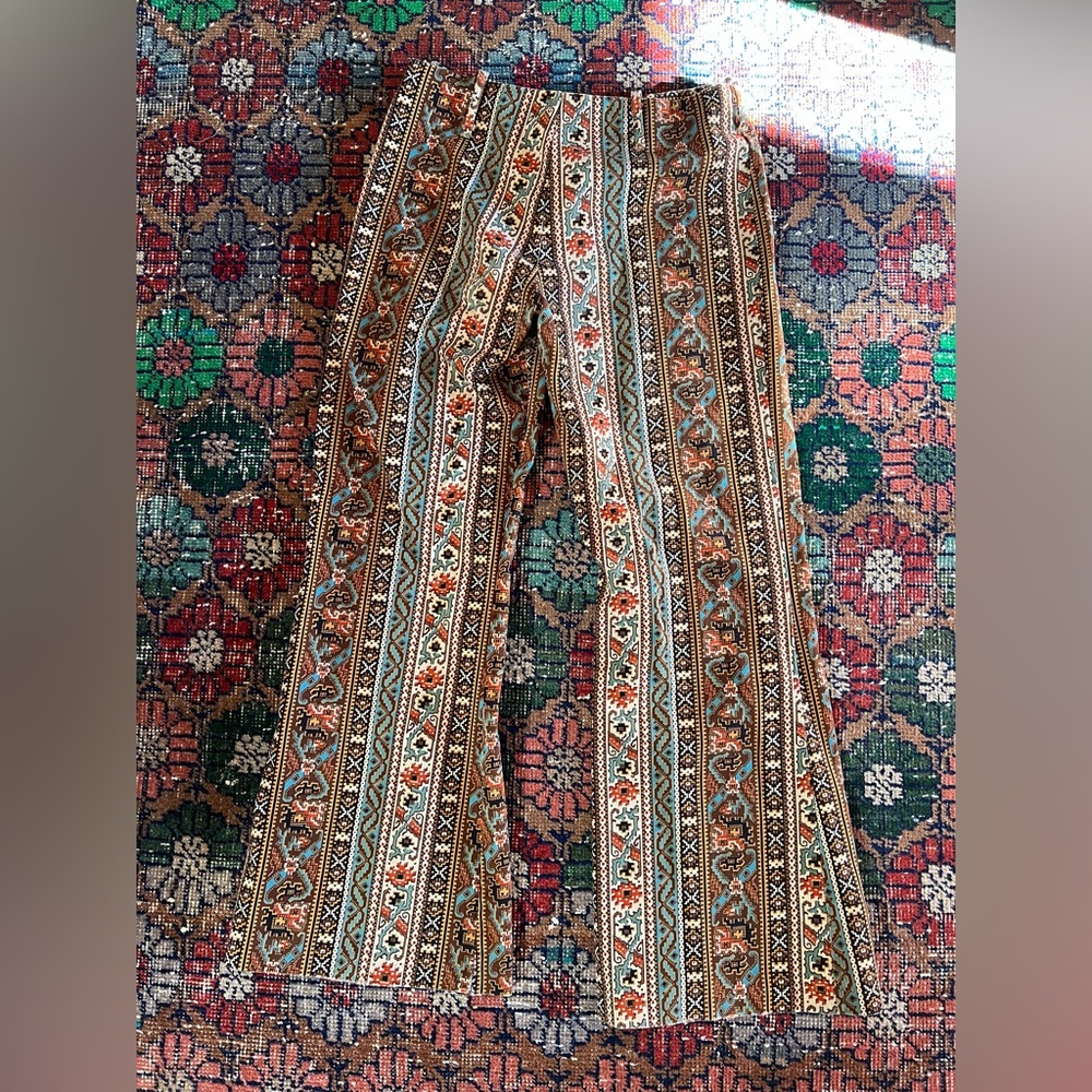 vintage 60s/70s handmade tapestry pants sailor pocket - Picture 3 of 4